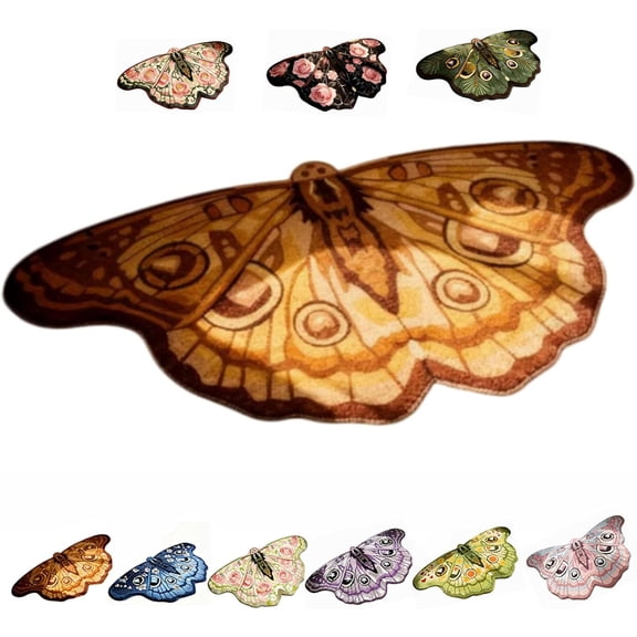 Colorful Butterfly and Moth Rug, Vintage Irregular Shape Area Rug, Soft Fluffy Faux Wool Carpet, Non-Slip Washable Floor Mat for Girls Bedroom, Living Room Decor, Boho Home Accessories