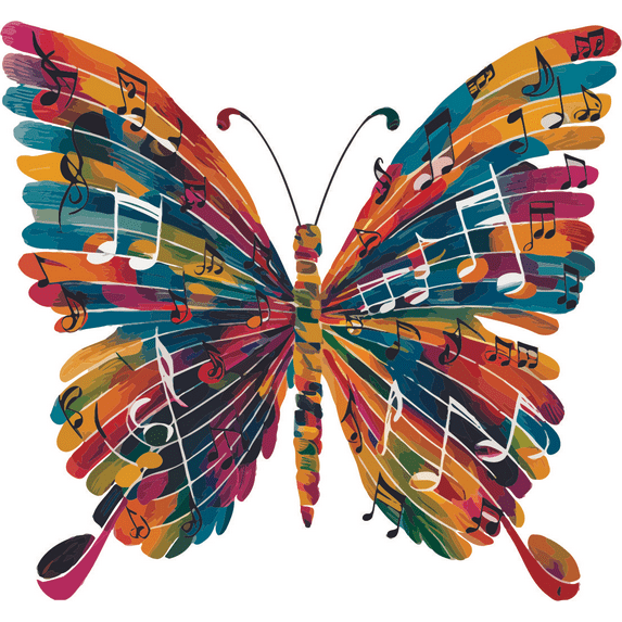 Colorful Butterfly Music Notes Musical Art Animals Butterflies Forest Creature Adventure Wall Art Sticker Designs Vinyl Stickers For Home House Walls Rooms Windows Bedroom Decoration Size (28x28 inch)