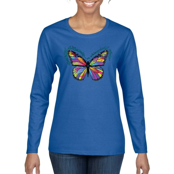 Colorful Butterfly Oh Butterfly On Whispering Wings Animal Lover Womens Graphic Long Sleeve T-Shirt, Royal, Small