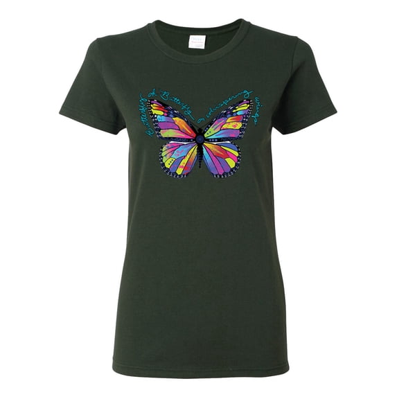 Colorful Butterfly Oh Butterfly On Whispering Wings Animal Lover Womens Graphic T-Shirt, Forest Green, Large