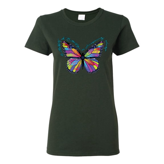 Colorful Butterfly Oh Butterfly On Whispering Wings Animal Lover Womens Graphic T-Shirt, Forest Green, Small