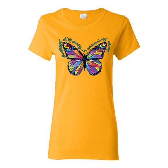 Colorful Butterfly Oh Butterfly On Whispering Wings Animal Lover Womens Graphic T-Shirt, Gold, X-Large