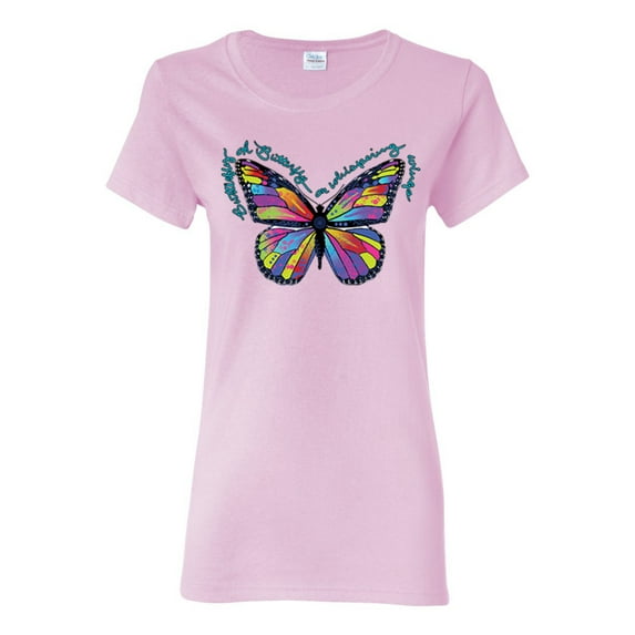 Colorful Butterfly Oh Butterfly On Whispering Wings Animal Lover Womens Graphic T-Shirt, Light Pink, Medium