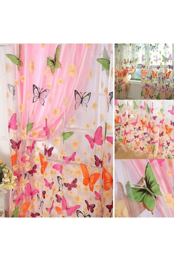 Colorful Butterfly Panel Scarf Tulle Window Screens Door Curtain Voile Curtain