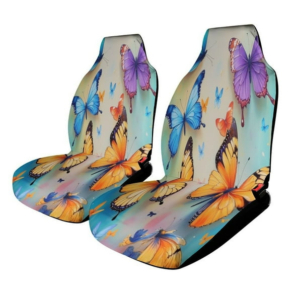 Colorful Butterfly Pattern Car Seat Covers Car Accessories Pack of 2 Universal Front Seat Protective Cover