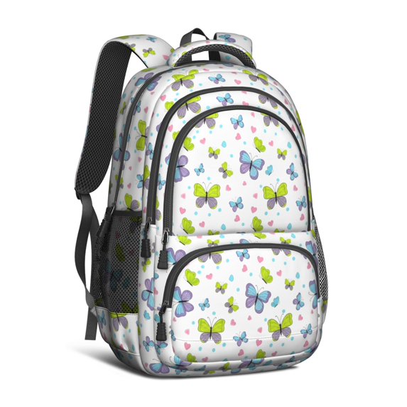 Colorful Butterfly Pattern Cute School Backpack Bag with Padded Back and Adjustable Shoulder Straps 16.9 X 12.6 X 5.9 Inches