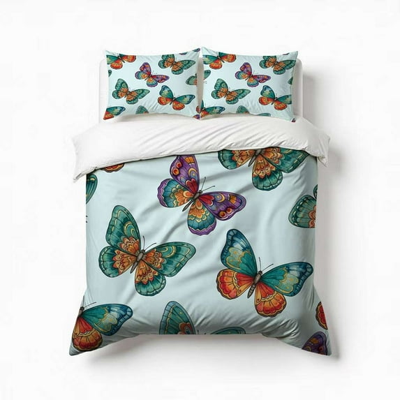 Colorful Butterfly Pattern Fabric Bedding Set 3 Pcs Soft Microfiber Quilt Cover For Bedroom Decor, Comforter Cover With 2 Pillowcase