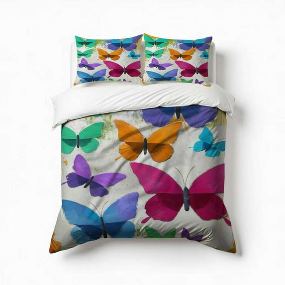 Colorful Butterfly Pattern Print Bedding Set 3 Pcs Soft Microfiber Quilt Cover For Bedroom Decor, Comforter Cover With 2 Pillowcase