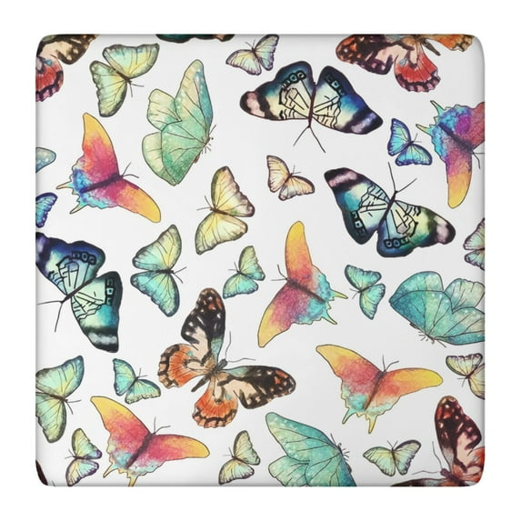 Colorful Butterfly Pattern Square Fitted Tablecloth with Elastic Edge,Square Table Cover,Washable Elastic Table Cover for Home Kitchen Party Decor 36"x36"