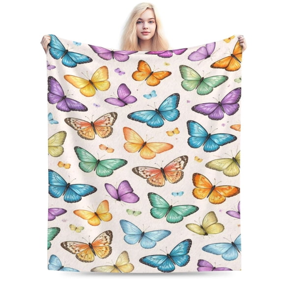 Colorful Butterfly Pattern Throw Blanket, Soft Cozy Decorative Blanket for Sofa Couch Bed, Elegant Nature-Inspired Home Decor 50x40
