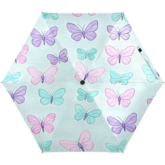 Colorful Butterfly Pattern Umbrellas for Sun Auto Open Close UV50+ Waterproof 5-Fold Compact Fiberglass Frame