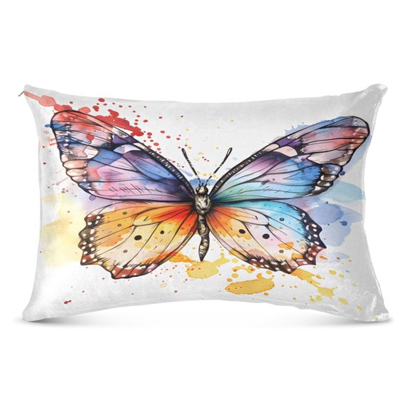 Colorful Butterfly Plush Pillow Cases Queen Size Ultra Soft Warm Pillowcases with Zipper 20"x30"