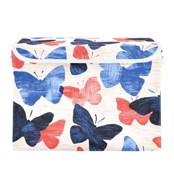 Colorful Butterfly Print Large Storage Bins with Linen Collapsible Lid Storage Box 16.7 x 12.6 x 11.8in