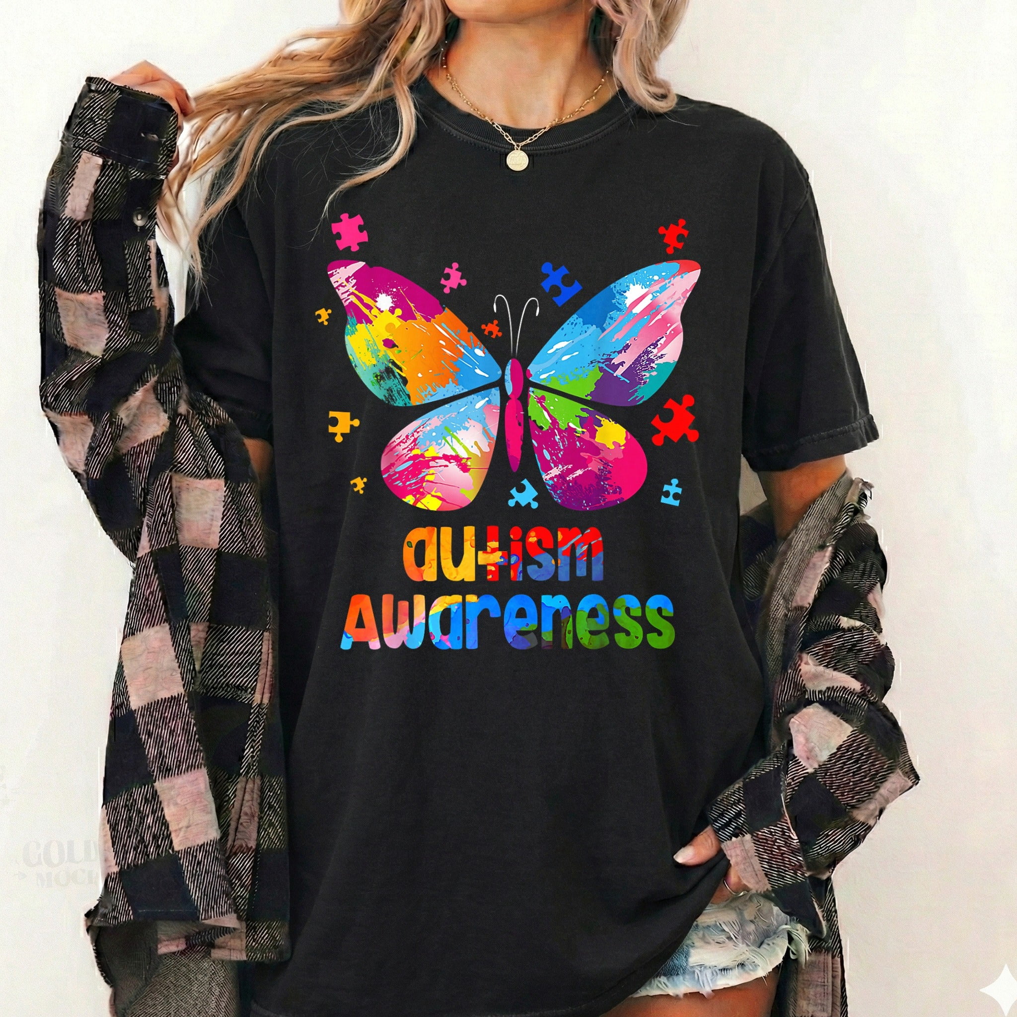 Colorful Butterfly Puzzle Design Comfort Colors T-Shirt for Autism ...