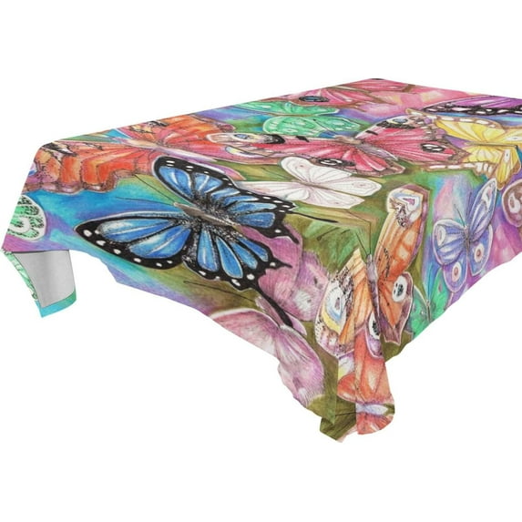 Colorful Butterfly Rectangle Tablecloth, Dust Proof Anti Wrinkle Wipeable Table Cloth Tabletop for of Dinner Kitchen Wedding Holiday Party 60"x90" Home Decor