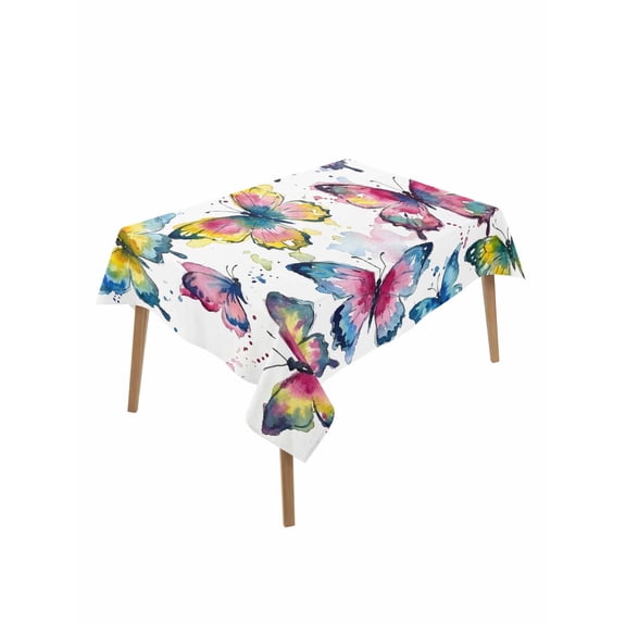 Colorful Butterfly Rectangle Tablecloth, Elegant Pastoral Butterflies Watercolor Waterproof & StainResistant Tablecloth, Washable Oil-proof Table Cover for Dining/Party/Wedding/Buffet 52x70 In