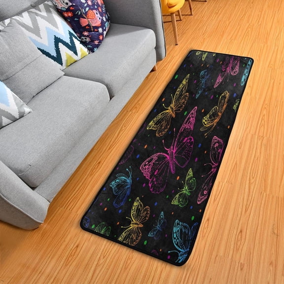 Colorful Butterfly Runner Rug - 24"x72" Ultra Soft Non-Slip Floor Mat Washable Area Rugs for Kitchen Bathroom Entry Home Decor Gifts