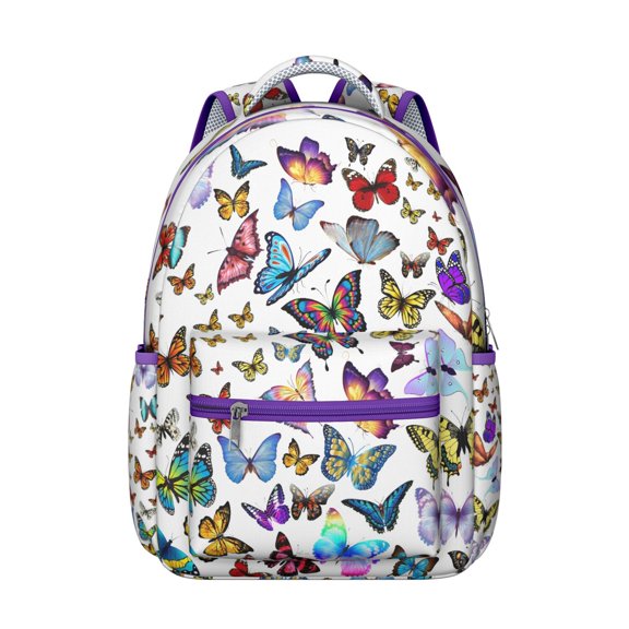 Colorful Butterfly School Backpack Cute Floral Tropical Pattern Aesthetic Artistic Bookbag for Student Butterfly Lovers Print Design