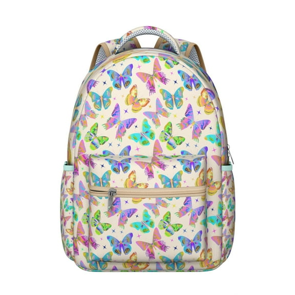 Colorful Butterfly School Backpack Cute Floral Tropical Pattern Aesthetic Artistic Bookbag for Student Butterfly Lovers Print Design
