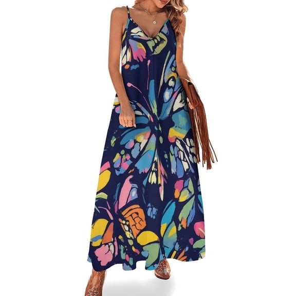Colorful Butterfly Seamless Pattern Sleeveless Dress Loose Women's Dress Dresses Luxury Evening Dresses