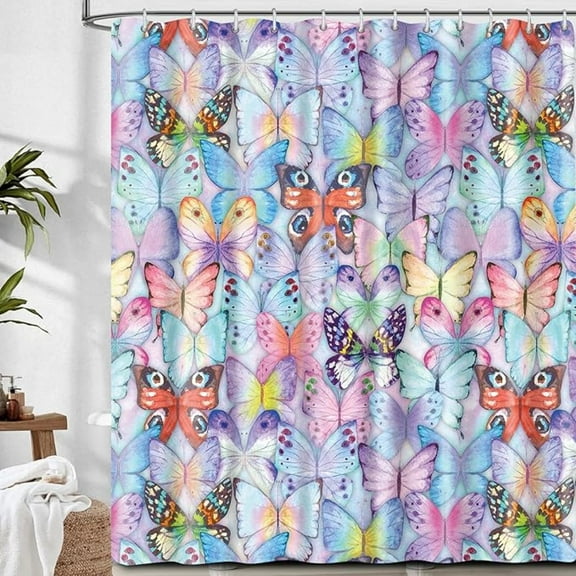 Colorful Butterfly Shower Curtain For Bathroom, Cute Shower Curtain Sets With 12 Hooks, Waterproof Fabric Bath Curtain For Home 36"W x 72"L