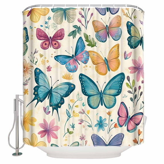Colorful Butterfly Shower Curtains for Bathroom Waterproof Fabric Bath Curtains Decor Bath Tub Curtain Retro Country Leaves Spring Decorative Shower Curtain Sets with 12 Hooks, 72x72 Inch