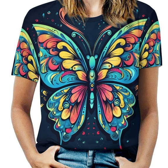 Colorful Butterfly T Shirts Basic T-Shirt Short Sleeve Ladies Tee Shirt Summer Graphic Clothing