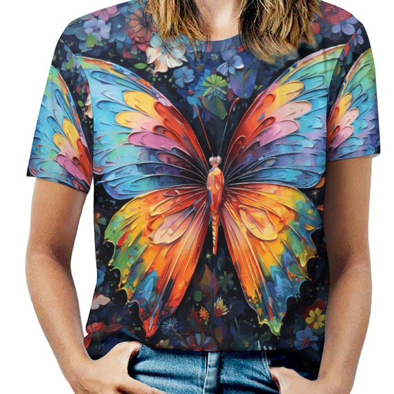 Colorful Butterfly T Shirts Basic T-Shirt Short Sleeve Ladies Tee Shirt Summer Graphic Clothing