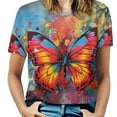 thumbnail image 1 of Colorful Butterfly T-Shirts Casual T-Shirt Short Sleeve Women Trendy Tshirt Beach Custom Tops, 1 of 5