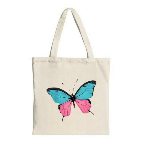 Colorful Butterfly Tote Bag - Vibrant blue and pink wings with black and white accents perfect for shopping travel and parties