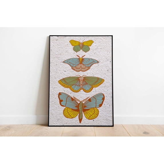 W Insect Colorful Butterfly Wall Art Print, Art Deco Vintage Insect Art And Home ...