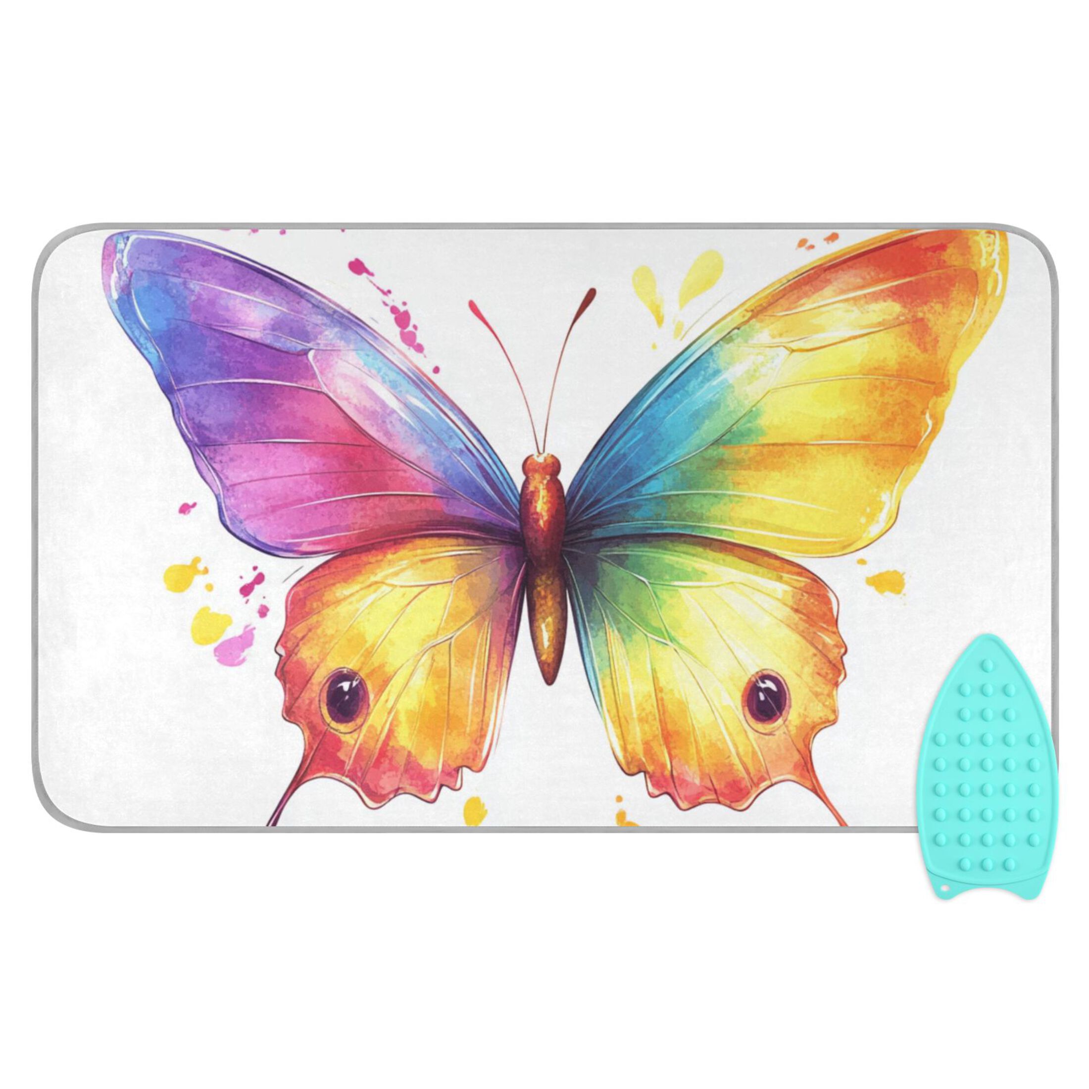 Colorful Butterfly Watercolor Ironing Mat Blanket Portable Travel Ironing Pad Heat Resistant Pad 47.2" x 27.6”