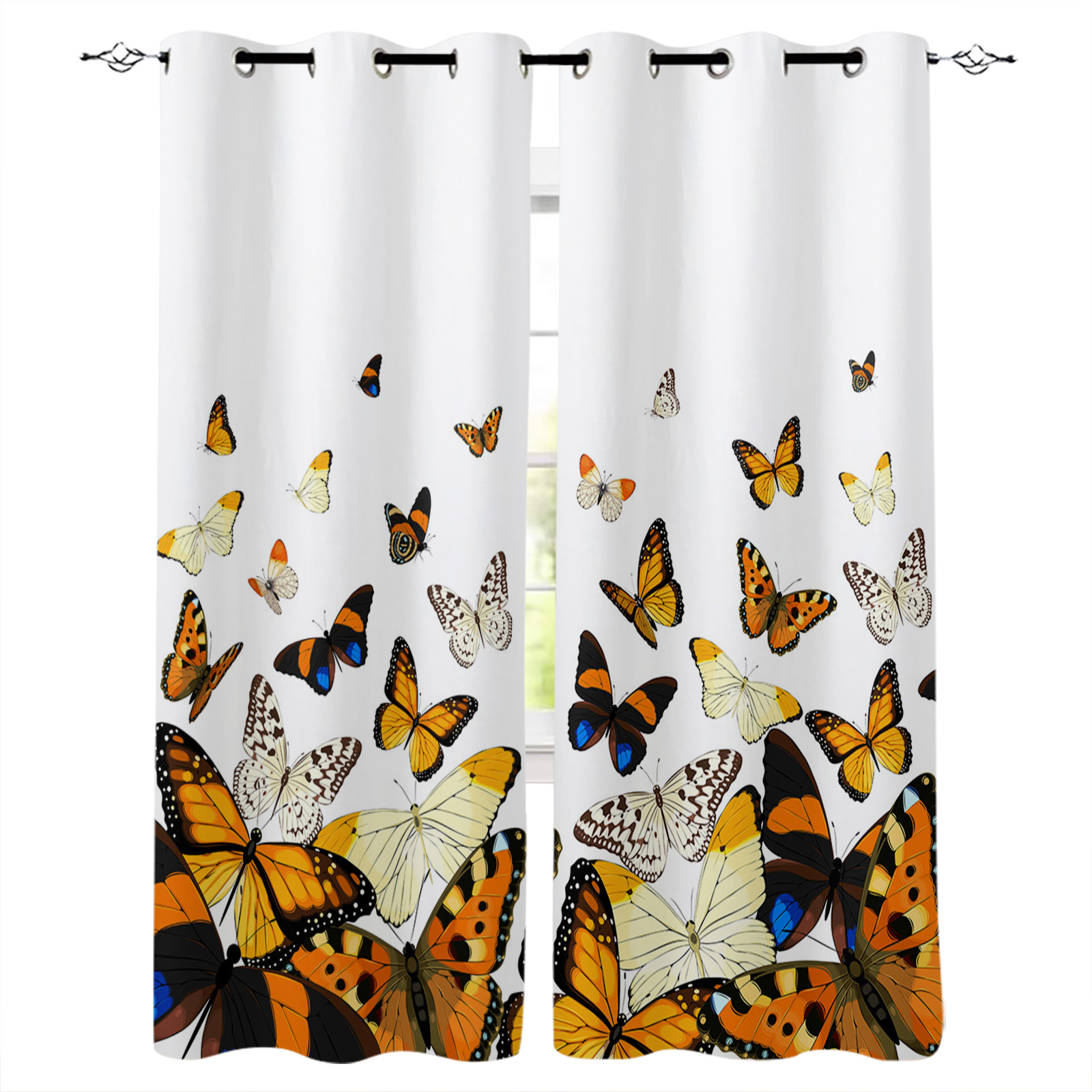 Colorful Butterfly White Window Curtains for Living Room Bedroom