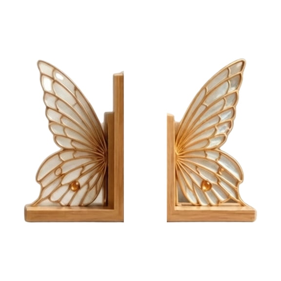Colorful Butterfly Wing Bookends, Decorative Acrylic Book Holder, Stained Art Bookshelf Organizer