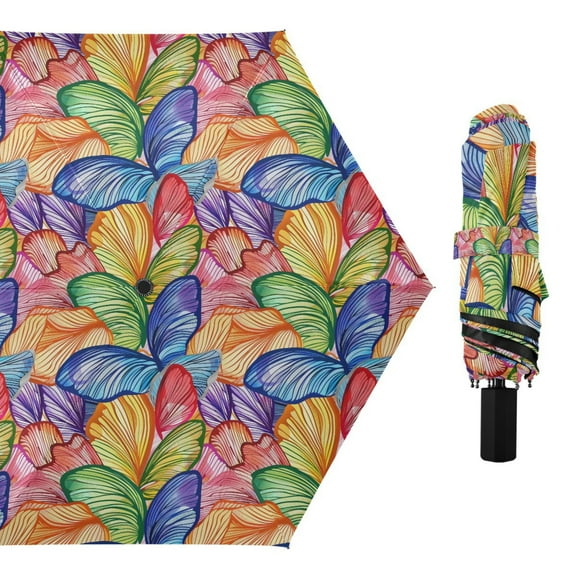 Colorful Butterfly Wings Compact Sun Umbrella Windproof Travel Umbrellas for Rain Strong Portable UV Protection