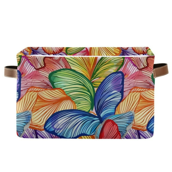 Colorful Butterfly Wings Storage Bins with Handle Fabric Organizer Basket Foldable Box 1 Pack 14.2x10.2x8.3