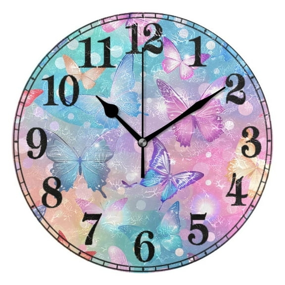 Colorful Butterfly in Gradient Silent Wall Clock 10" Non-Ticking Battery Clock