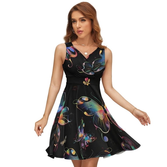 Colorful Butterfly with Glittering Wings Sleeveless Dress Women Summer Evening Dresses Ladies Sundress