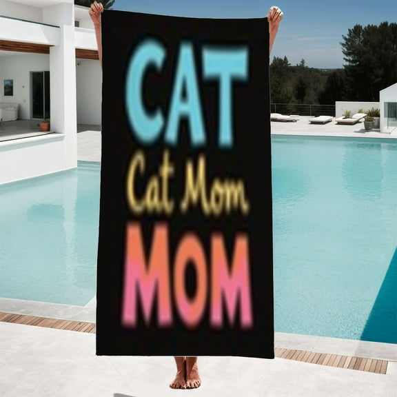 Colorful " CAT Cat Mom Mom " design on a black background perfect for beach pool or travel Soft for all occasions