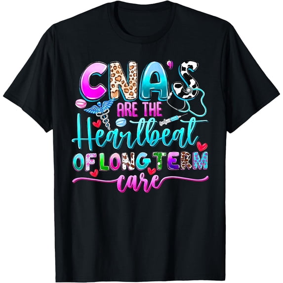 Colorful CNA Heartbeat of Long Term Care Funny Nursing Aide T-Shirt for Caregivers
