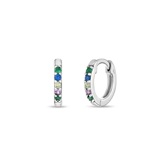 Colorful CZ Gem 9mm Baby / Toddler / Kids Earrings Hoop - Sterling Silver