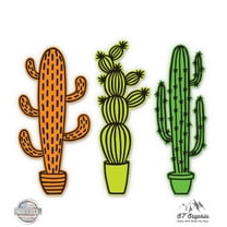 Colorful Cacti Set of 3 - 2" each Vinyl Stickers - For Car Laptop I-Pad Phone Helmet Hard Hat - Waterproof Decals