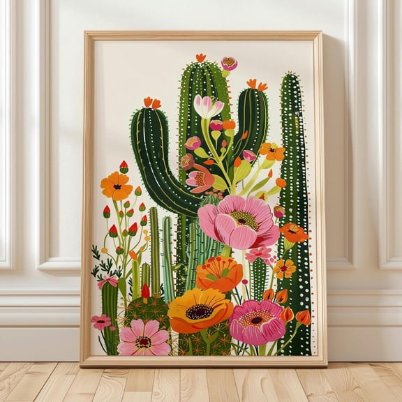 Colorful Cactus Flower Botanical Desert Illustration Modern Boho Floral Southwestern Plant Poster Unframed Paper Print