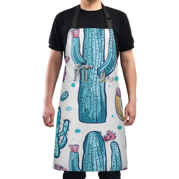 Colorful Cactus Kitchen Apron with 2 Pockets Adjustable waterproof Cooking Aprons for Women Men Chef