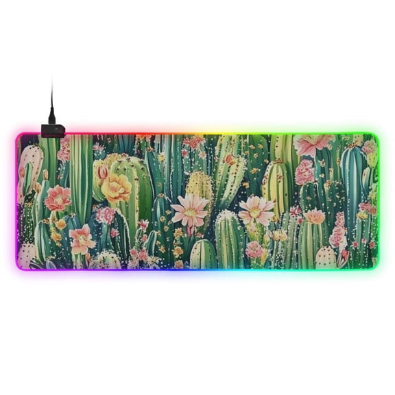 Colorful Cactus RGB Gaming Mouse Pad Large Keyboard Mat Rubber Base 13 Light Modes