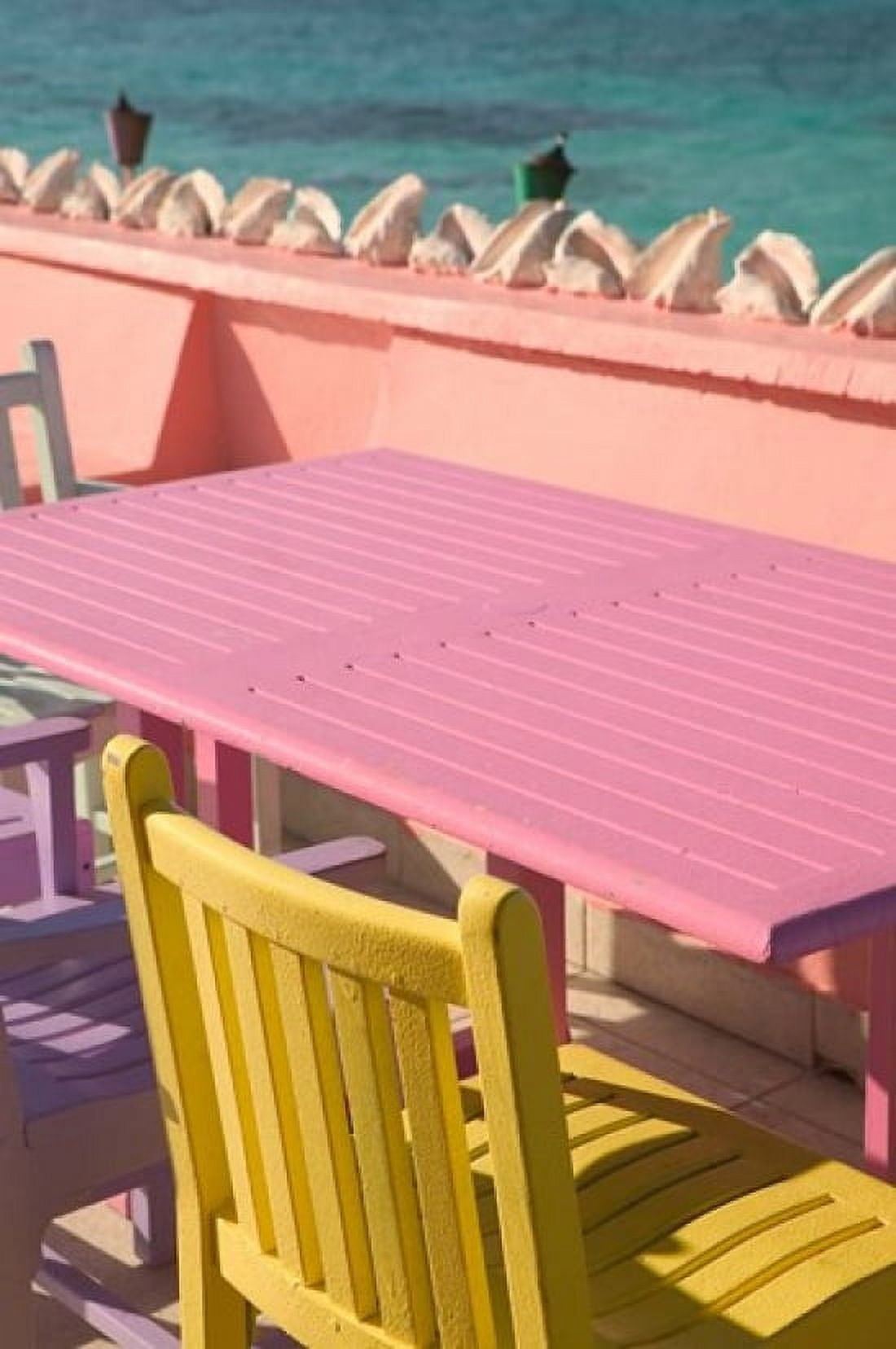 Colorful Cafe Chairs at Compass Point Resort Gambier Bahamas Caribbean Canvas Art - Walter Bibikow DanitaDelimont (23 x 34)