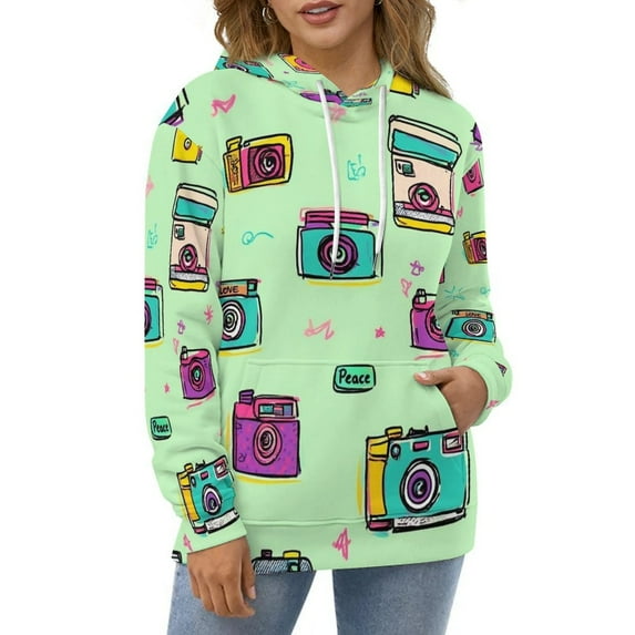 Colorful Camera Pattern Print Oversized Hoodies For Woman Pullover With Pocket Comfortable Fation Pullover Hoodie S-5XL
