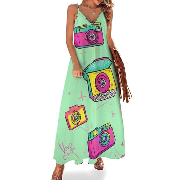 Colorful Camera Pattern Print Sleeveless Dress Loose Women's Dress Dresses Luxury Evening Dresses