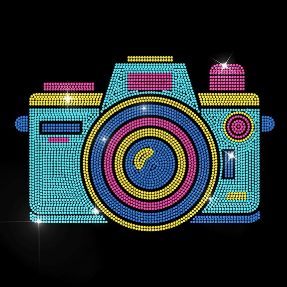 Colorful Camera Rhinestone Iron on Decal Rainbow Camcorder Hotfix Transfer Sticker Photo Heat Transfer Patch Clothing Applique