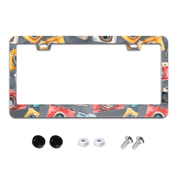 Colorful Cameras License Plate Frames for Women Men Car Plate Holder Cover Metal Tag Aluminum Car Accessories Front Rear Plate Decor
